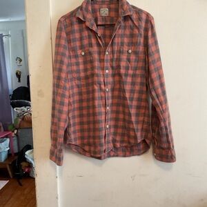 J. Crew Coral Pink and Gray Plaid Button-Down Shirt